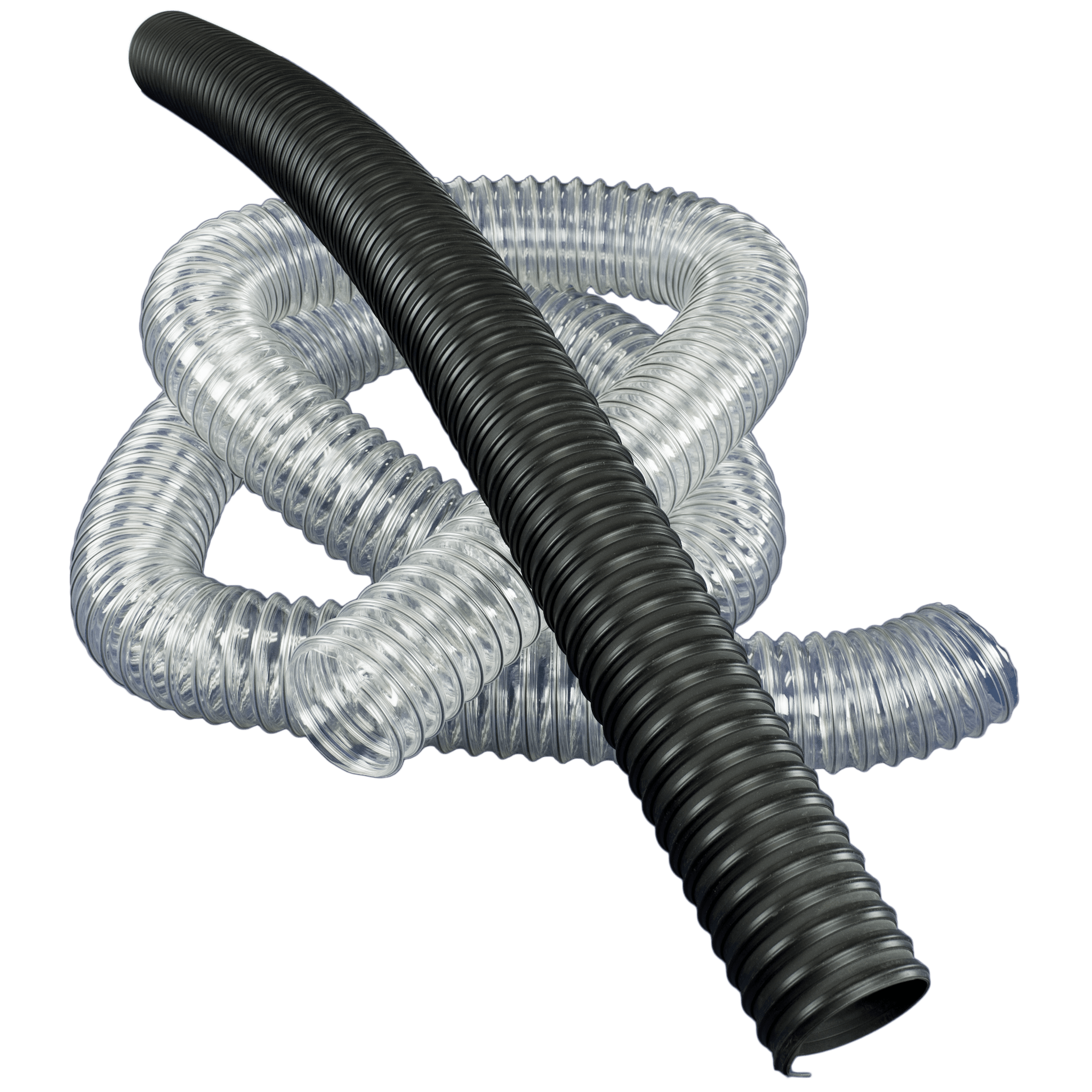 Clear and Black Thermoplastic Flexhose. Comes in 5 foot sections.